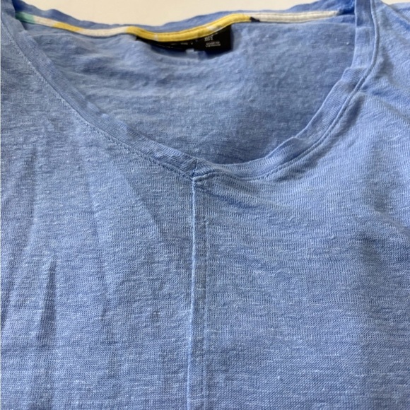 Relaxed Blue Linen V-Neck Top with Short Sleeves. Very Soft Comfy, Relaxed Fit - Picture 9 of 9